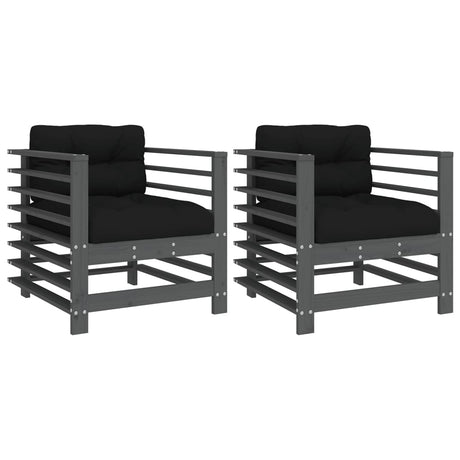 Vidaxl tuinstoelen 2 st met kussens massief grenenhout grijs