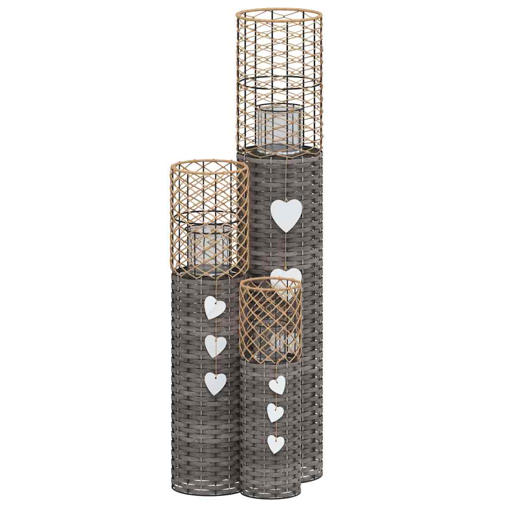 Vidaxl Candle Indehavers 3 pcs Wicker Gray