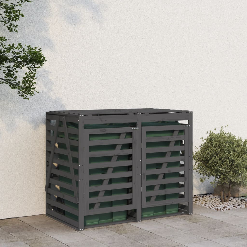 Vidaxl containeropbevaring Dobbelt solid fyrretræ grå