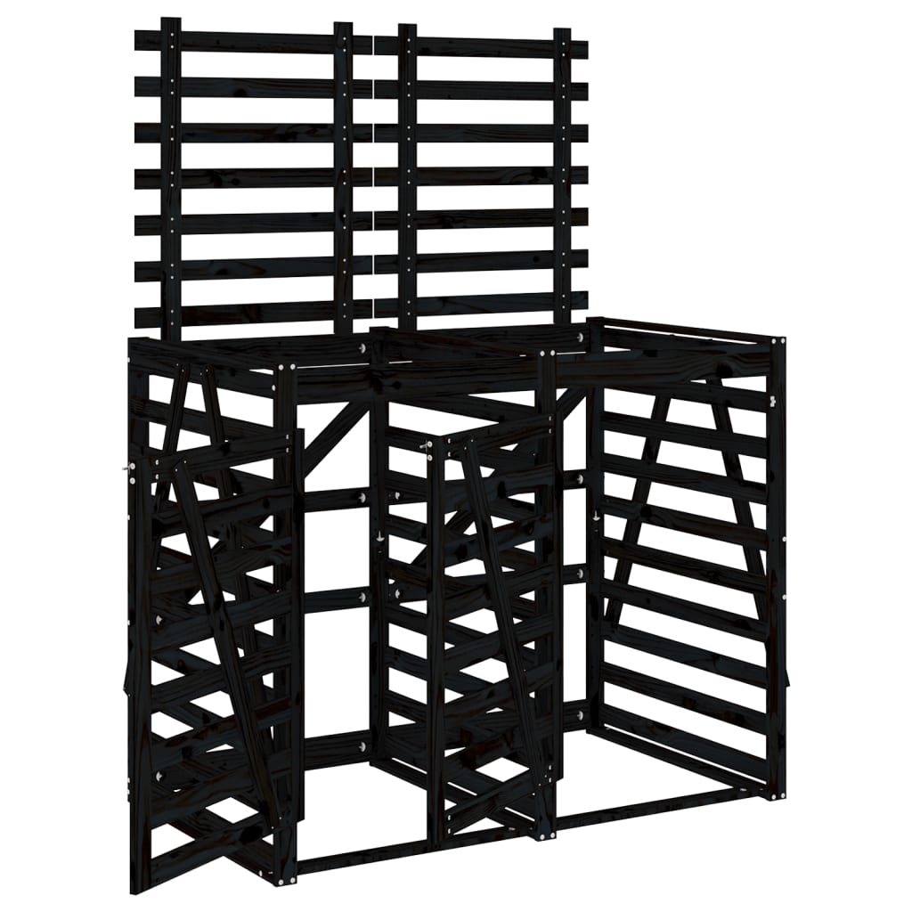 Vidaxl containeropbevaring Dobbelt solid fyrretræ sort