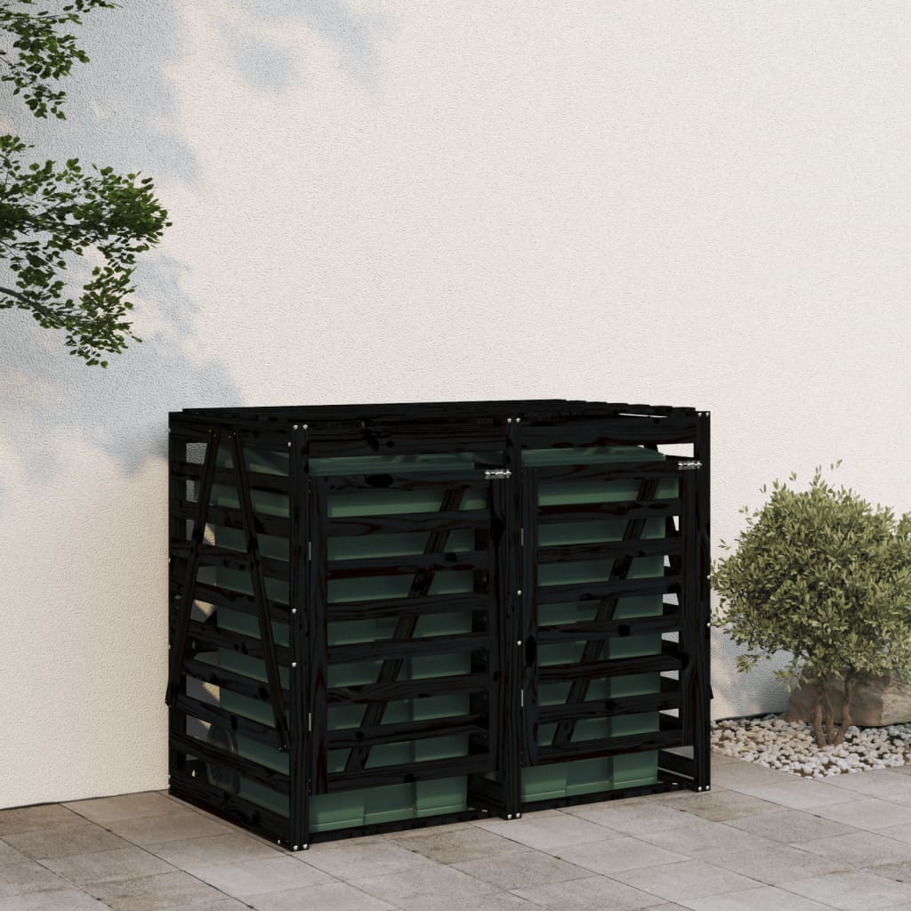Vidaxl containeropbevaring Dobbelt solid fyrretræ sort