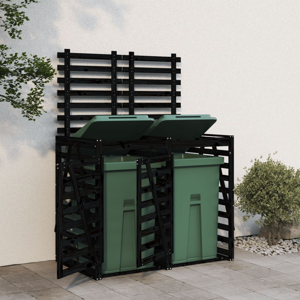 Vidaxl containeropbevaring Dobbelt solid fyrretræ sort