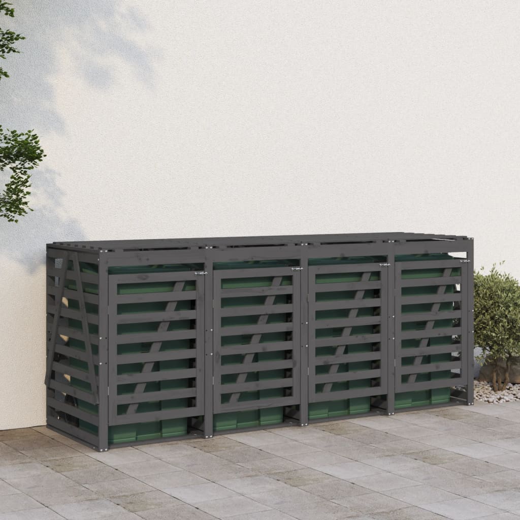 Vidaxl containeropbevaring firedoblet solid fyrretræ grå