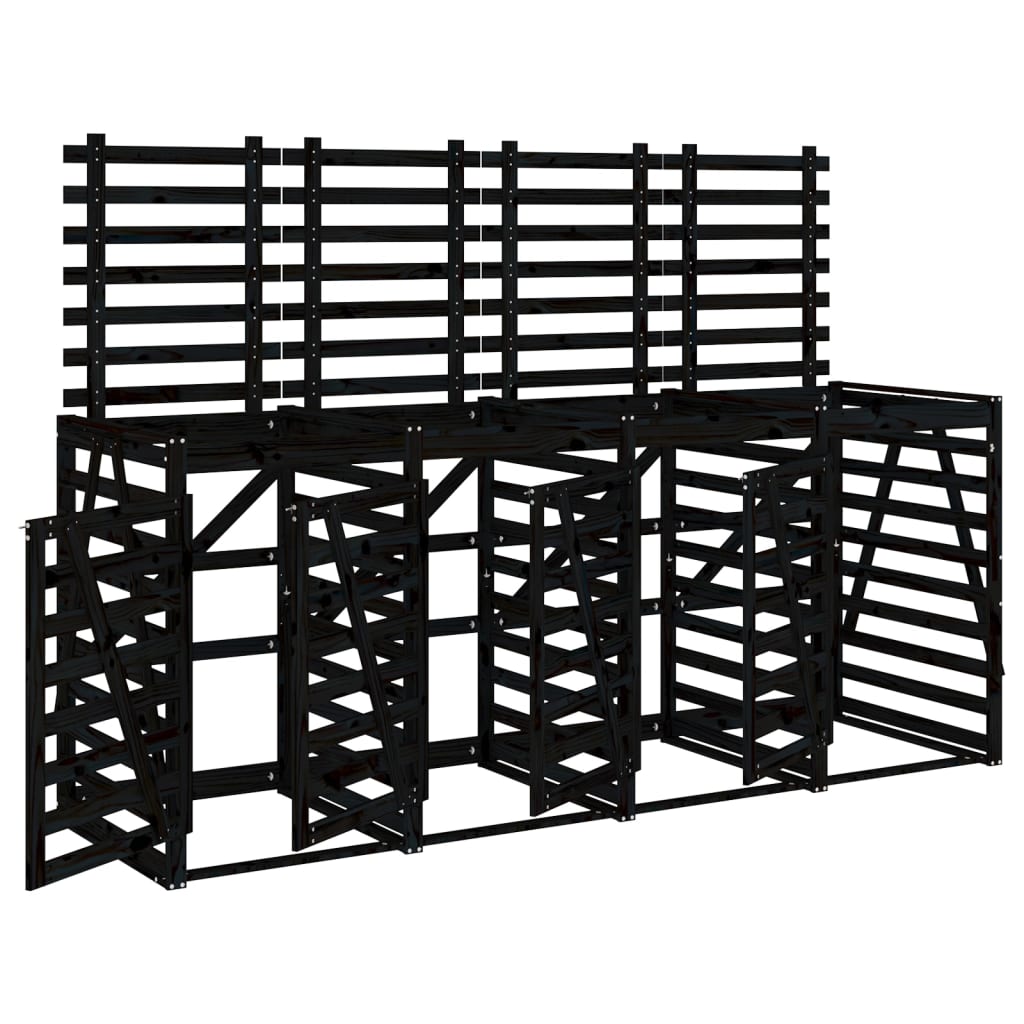 Vidaxl containeropbevaring firedoblet solid fyrretræ sort