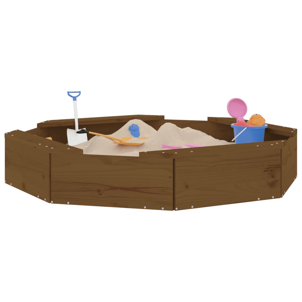 Vidaxx Sandpit med bænke Octagonal Solid Pine Wood Honey Brown