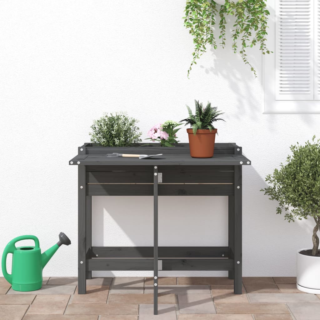 Vidaxl Planter med foldetabel top, solid fyrretræ, grå