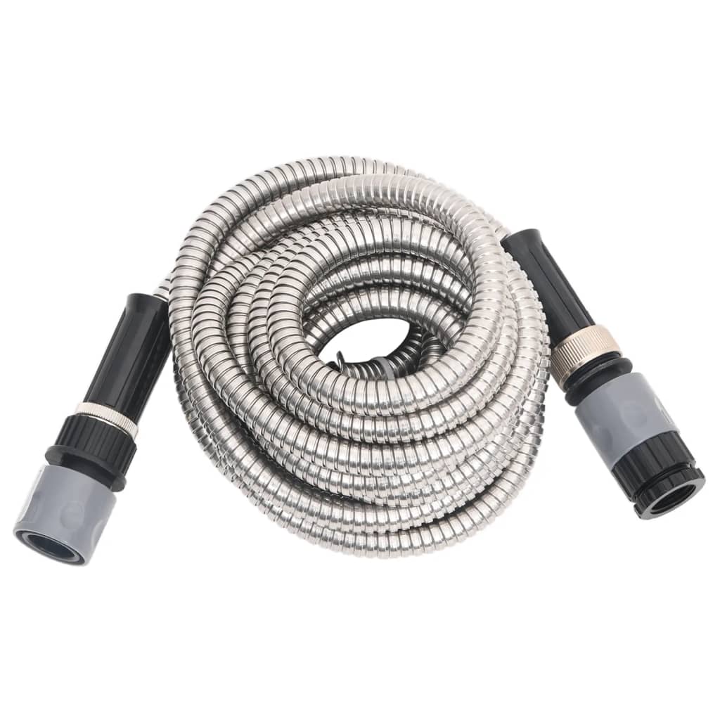 Vidaxl Garden Slang med sprayhoved 0,6 '' 30 m rustfrit stål sølvfarve