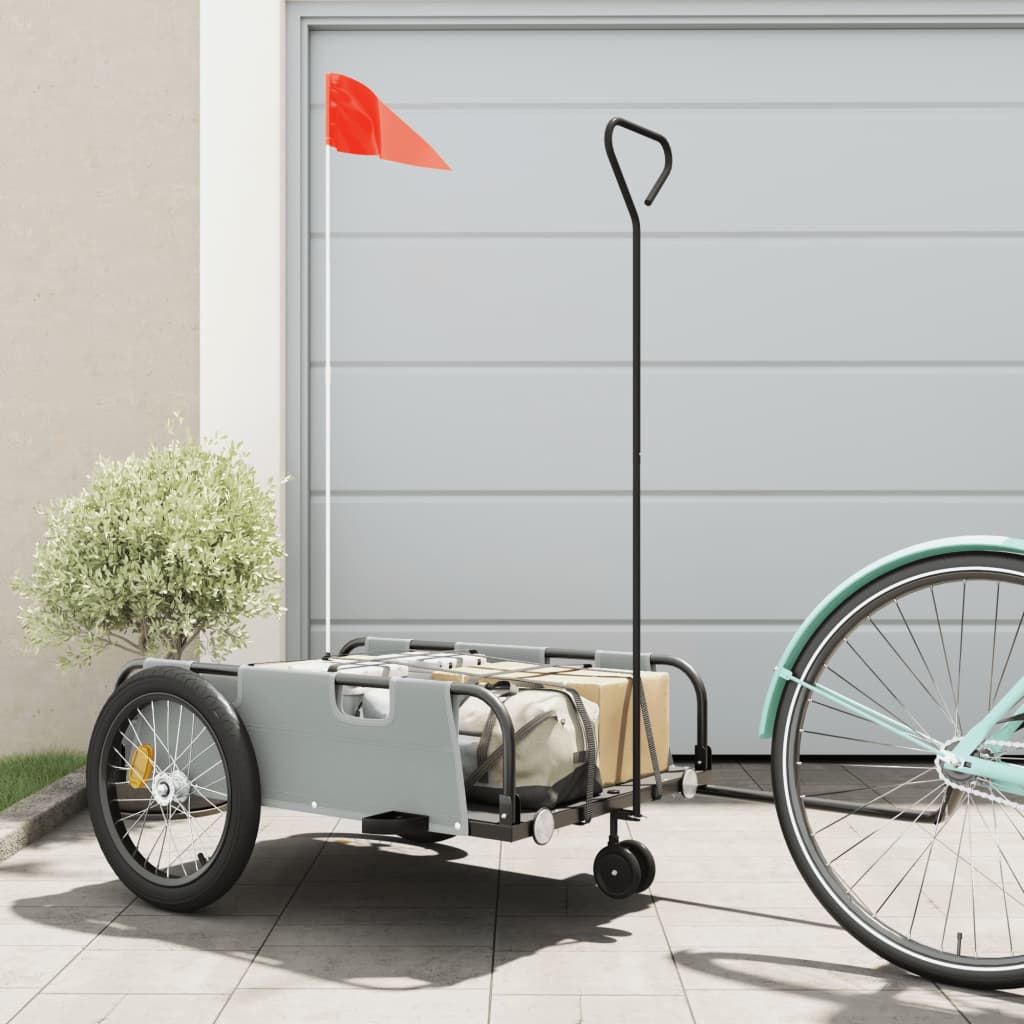 Vidaxl fietstrailer oxford stof en ijzer grijs en zwart