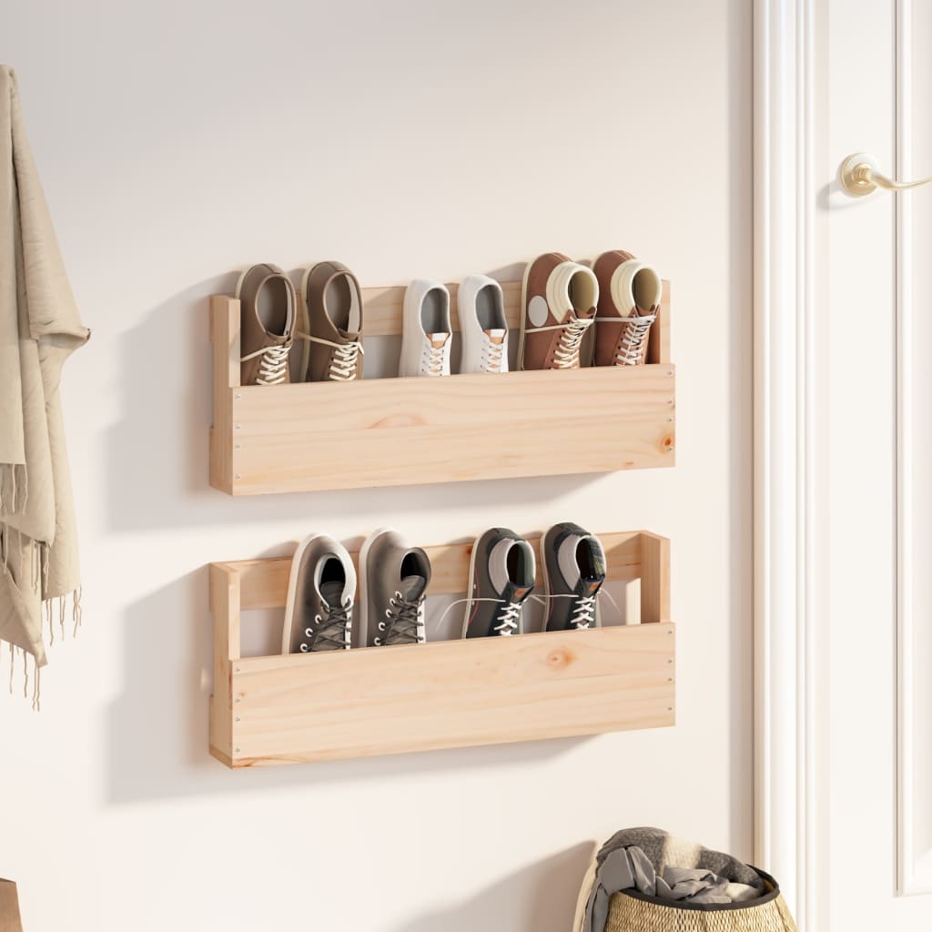 Vidaxl Wall Shoes Racks 2 St 59x9x23 cm Solid fyrretræ