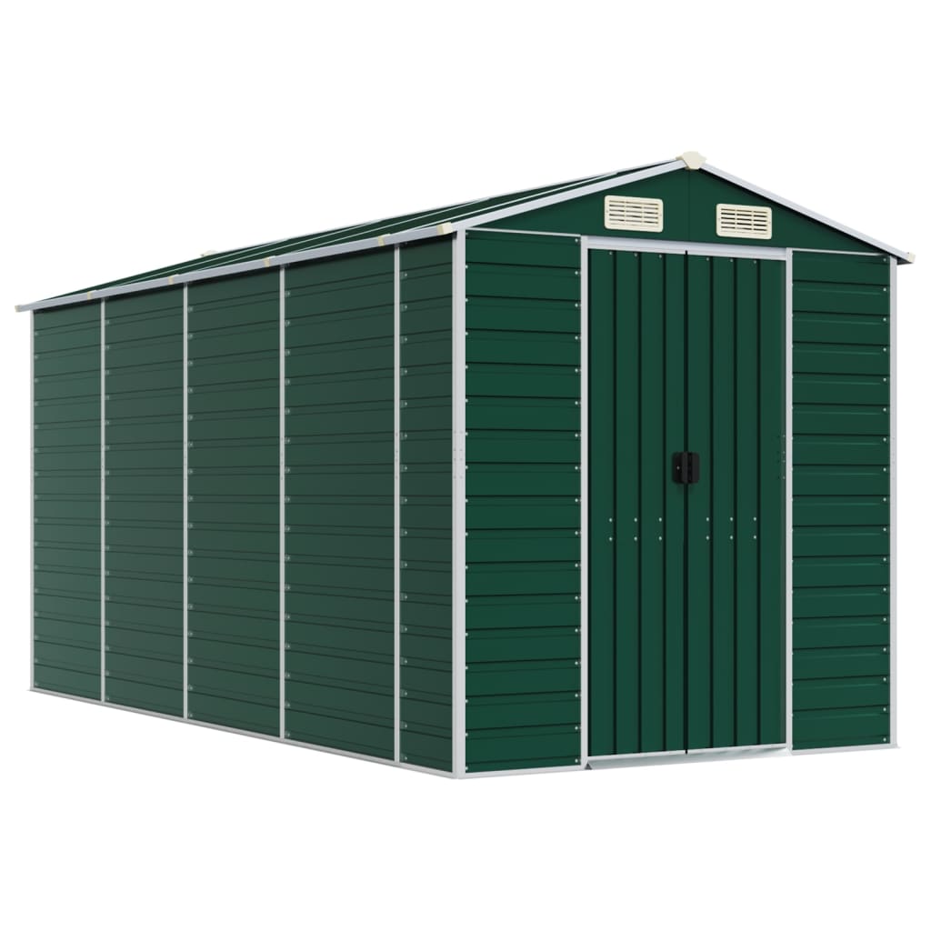 Vidaxl Garden Shed 191x385x198 cm Galvaniseret stålgrøn