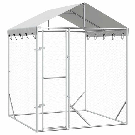 Vidaxxl hundegård med tag 2x2x2,5 m galvaniseret stål sølv