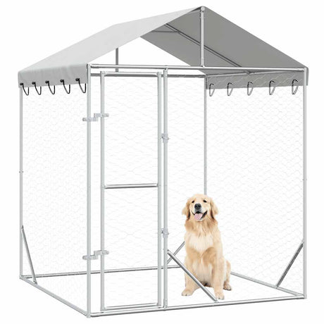 Vidaxxl hundegård med tag 2x2x2,5 m galvaniseret stål sølv