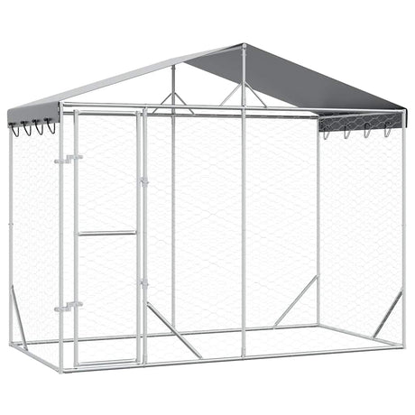 Vidaxxl hundegård med tag 3x1,5x2,5 m galvaniseret stål sølv