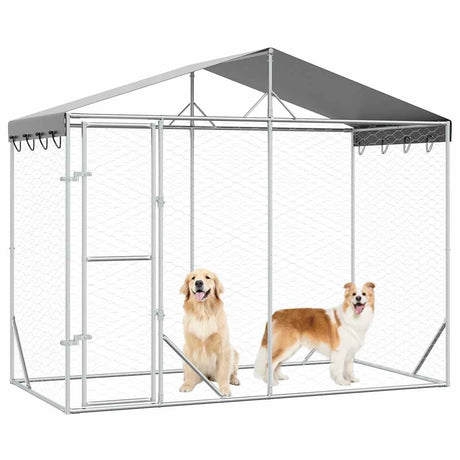 Vidaxxl hundegård med tag 3x1,5x2,5 m galvaniseret stål sølv