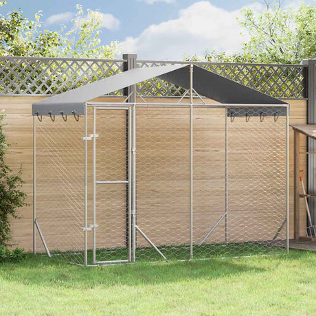 Vidaxxl hundegård med tag 3x1,5x2,5 m galvaniseret stål sølv