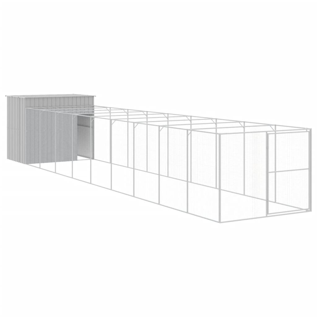 Vidaxl Doghouse med Run 214x1069x181 cm stål lysegrå