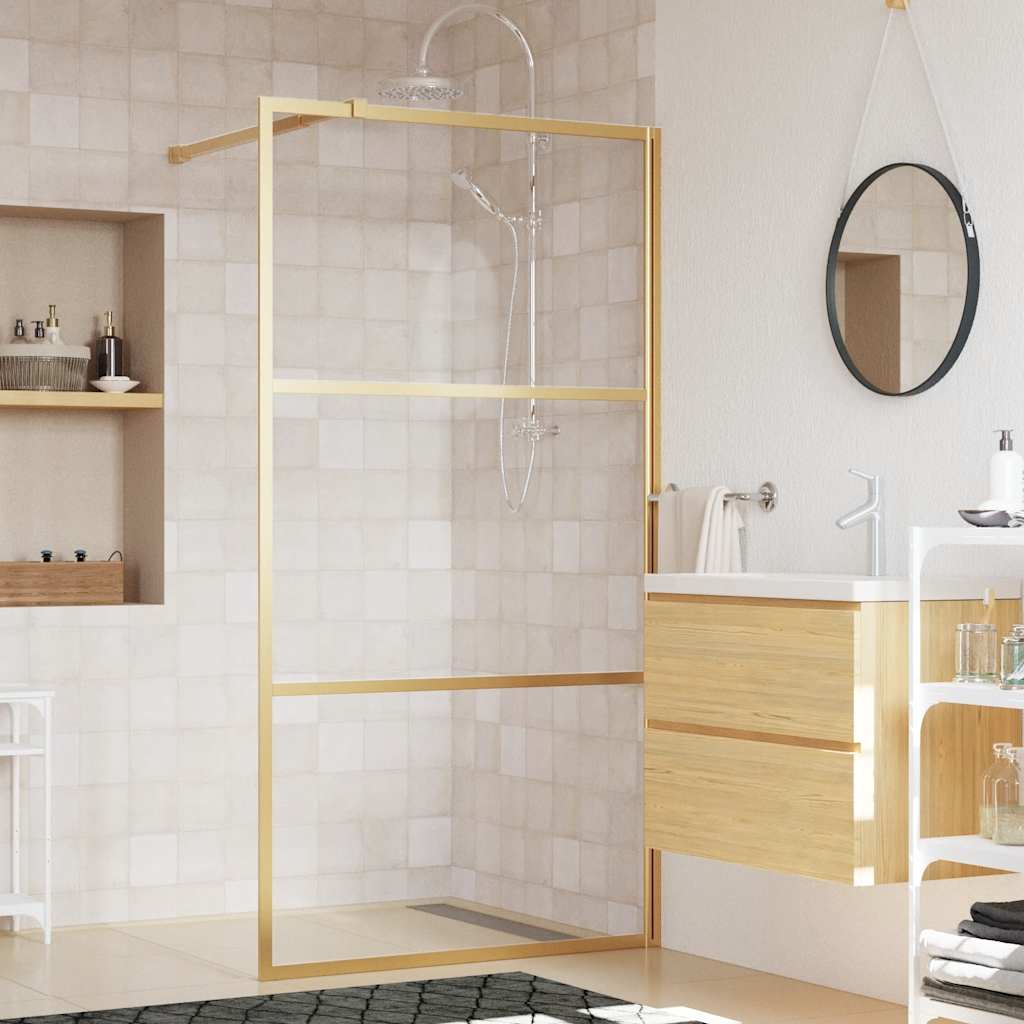 Vidaxx walk-in brusevæg gennemsigtig 100x195 cm ESG glas guldfarvet