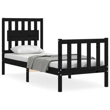 Vidaxl bedframe met hoofdbord massief hout zwart