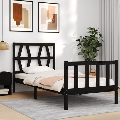 Vidaxl bedframe met hoofdbord massief hout zwart