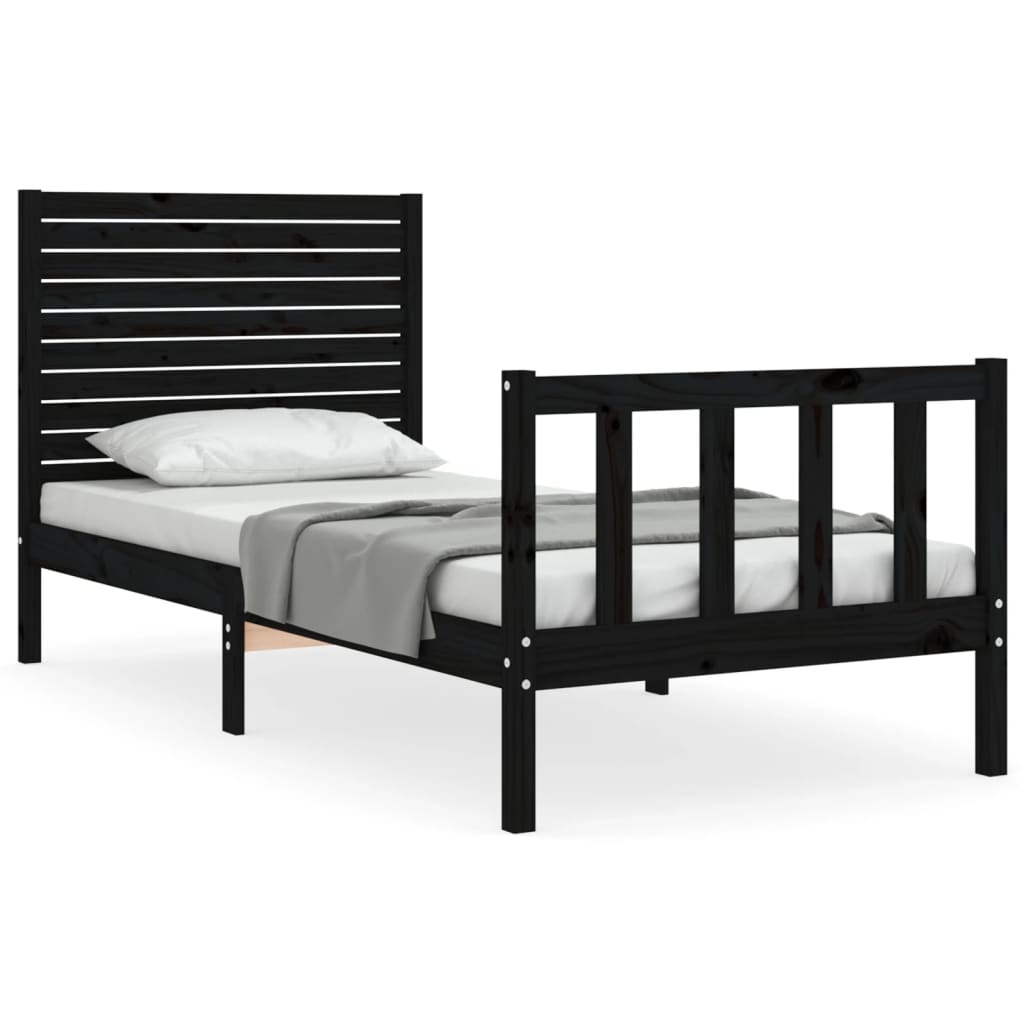 Vidaxl bedframe met hoofdbord massief hout zwart
