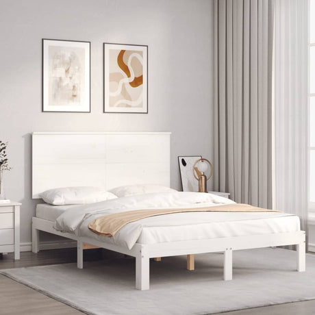 Vidaxl bedframe met hoofdbord massief hout wit