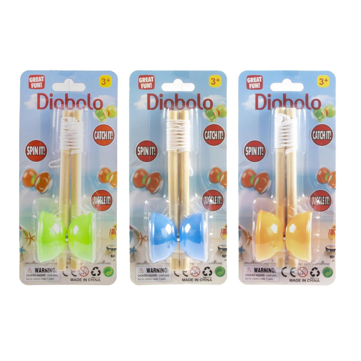 Diabolo træ 16cm 3 assorteret