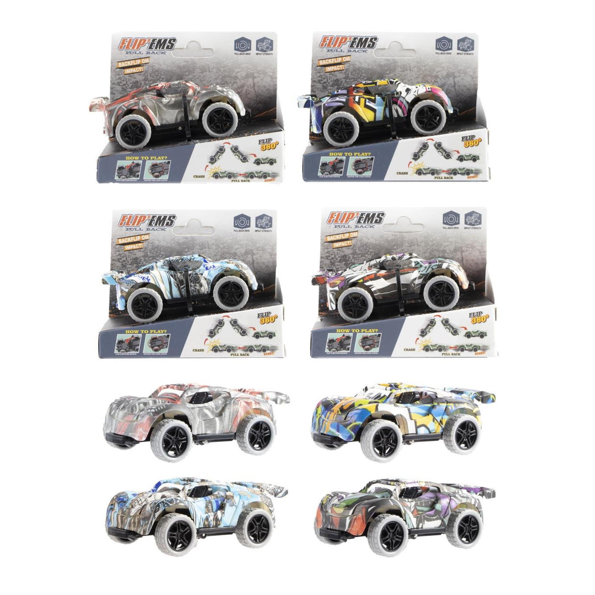 Auto graffiti pull-back 9,5 cm 4 assorteret