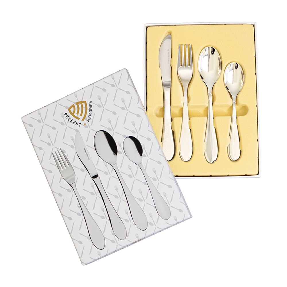 Kinderbestek - 4 delig - blanco - zilver