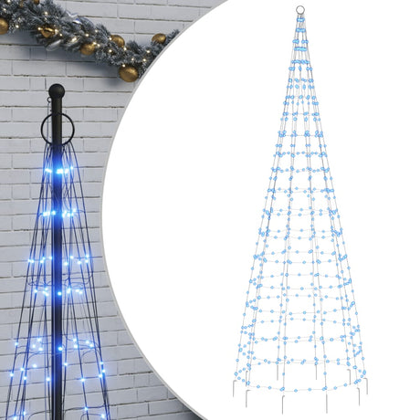 Vidaxxl LED juletræ på flagstang 550 LEDs 300 cm blå