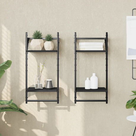 Vidaxl wandschappen 2-laags met stangen 2 st 30x25x65 cm zwart