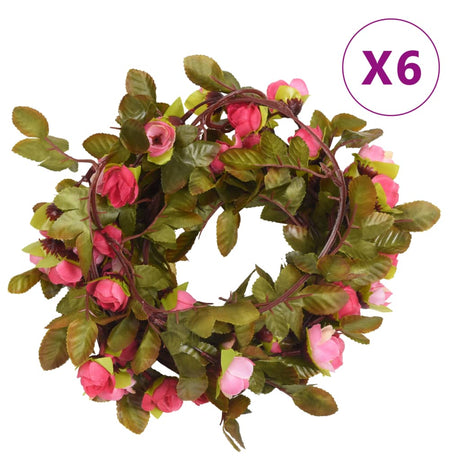 VidaXL blomsterguirlander 6 stk 215 cm rosa rosa