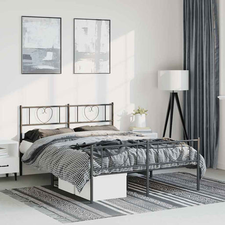 Vidaxl bedframe met hoofd- en voeteneinde metaal zwart 135x190 cm