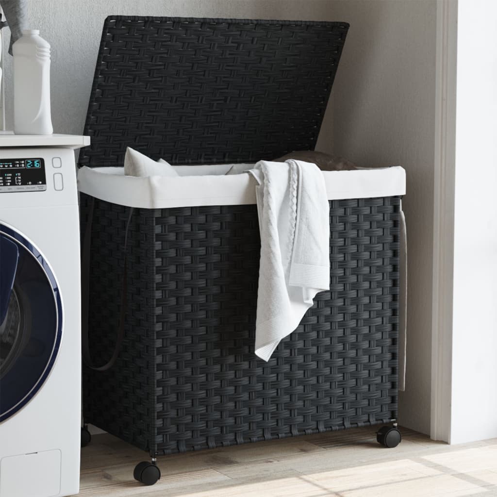 Vidaxl Tøjvaskekurv på hjul 60x35x60,5 cm Rattan Black