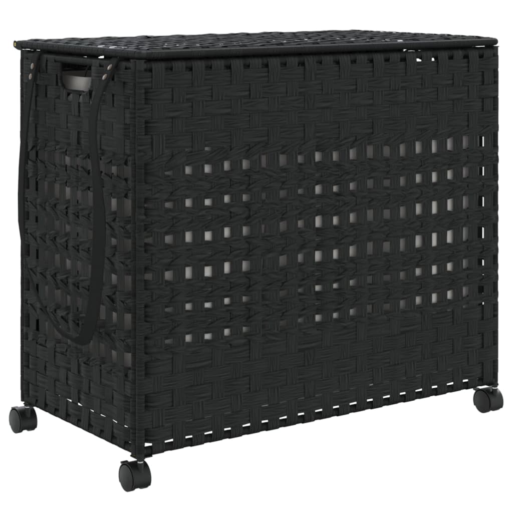 Vidaxl Tøjvaskekurv på hjul 66x35x60 cm Rattan Black
