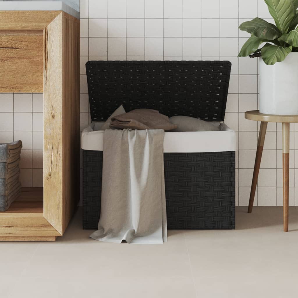 Vidaxl vaskeri kurv med låg 55,5x35x34 cm poly rattan sort
