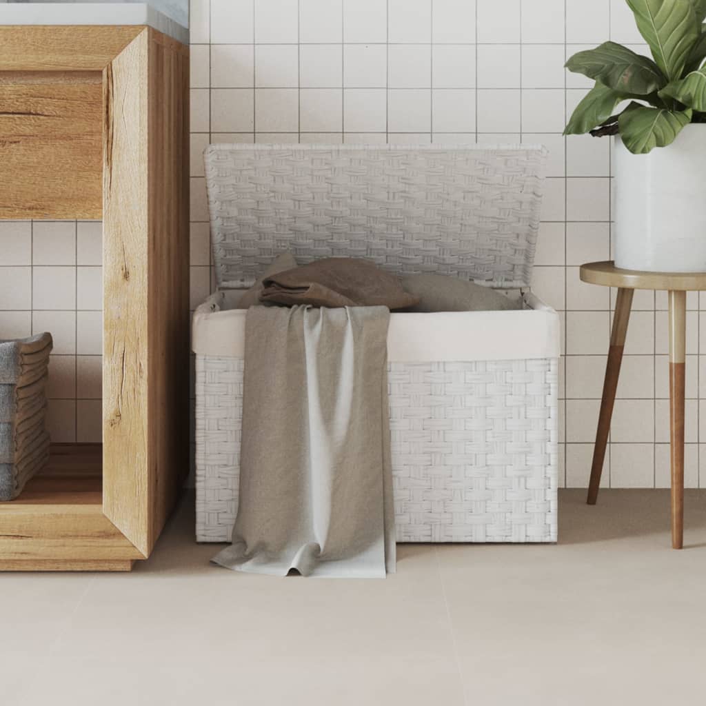 Vidaxl vaskeri kurv med låg 55,5x35x34 cm poly rottan hvid