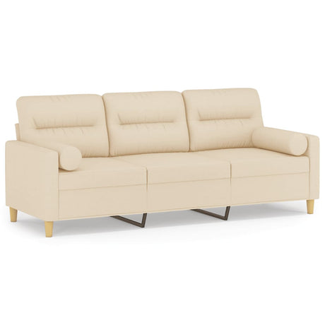 Vidaxl driezitsbank met sierkussens 180 cm stof crèmekleurig