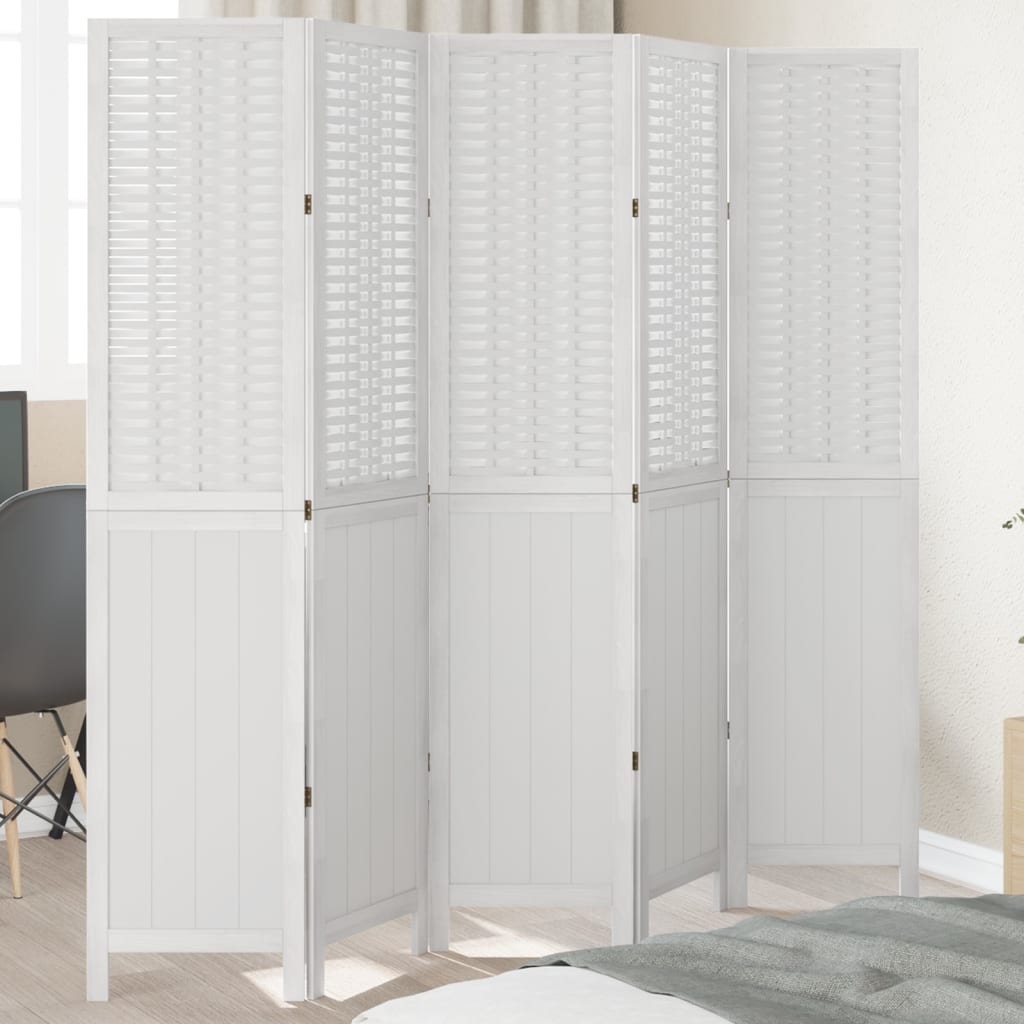 Vidaxl kamerscherm met 5 panelen massief paulowniahout wit