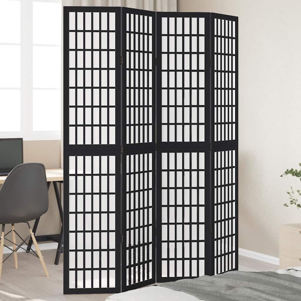 Vidaxl kamerscherm met 4 panelen massief paulowniahout zwart