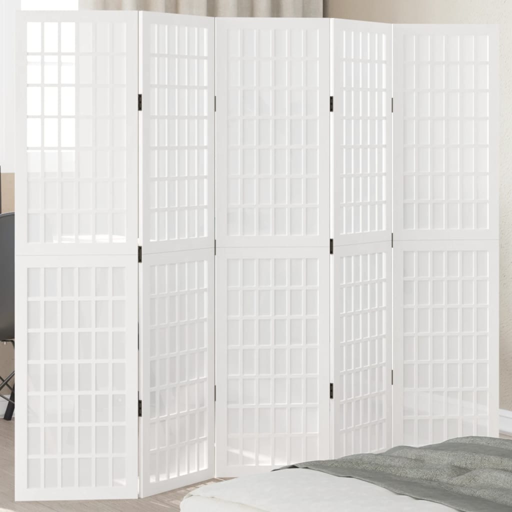 Vidaxl kamerscherm met 5 panelen massief paulowniahout wit