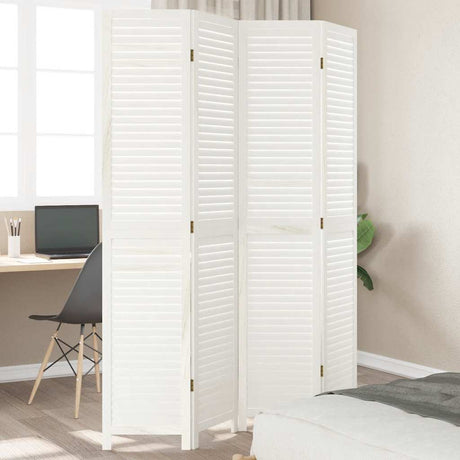 Vidaxl kamerscherm met 4 panelen massief paulowniahout wit