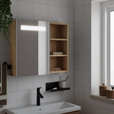 Vidaxl badkamerkast met spiegel en led 60x13x52 cm eikenkleurig