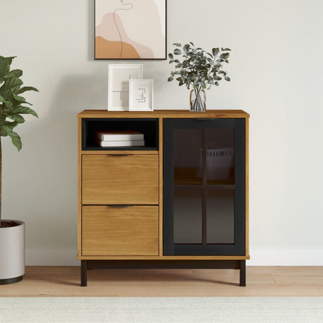 Vidaxl dressoir met glazen deuren flam 80x40x80 cm massief grenenhout