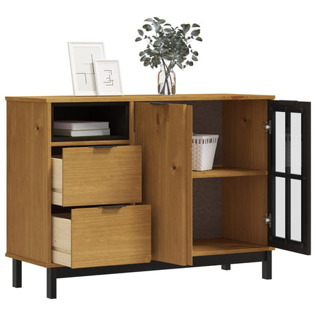 Vidaxl dressoir met glazen deuren flam 110x40x80 cm massief grenenhout