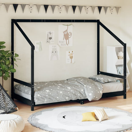 Vidaxl kinderbedframe 90x200 cm massief grenenhout zwart