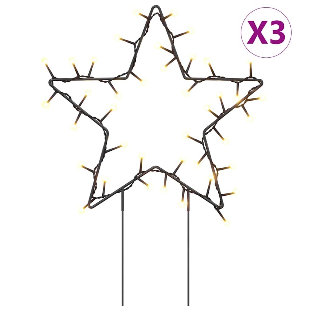 VidaXL julelys stjerne 3 stk med jordspyd 50 lysdioder 29 cm