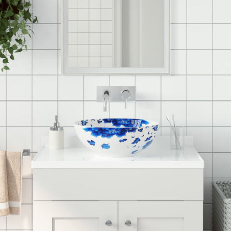 Vidaxx påbygningsvask rund φ41x14 cm keramik hvid og blå