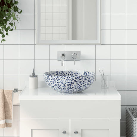 Vidaxx påbygningsvask rund φ41x14 cm keramik hvid og blå