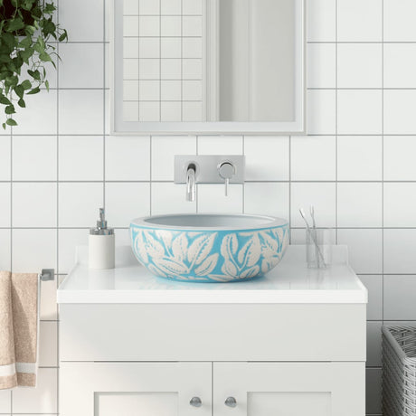 Vidaxx påbygningsvask rund φ41x14 cm keramik hvid og blå