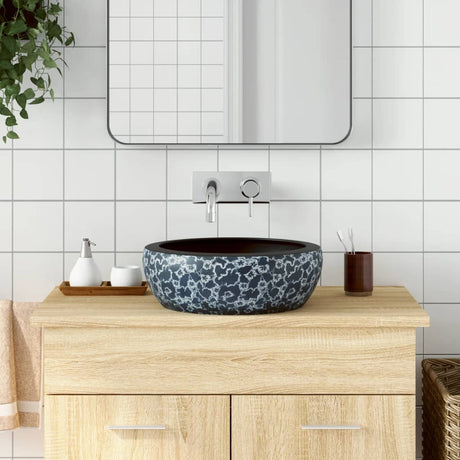 Vidaxx påbygningsvask rund φ41x14 cm keramik sort og blå